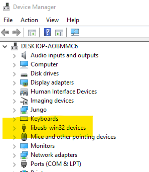 Windows Device Manager showing the Ingenic Cloner device